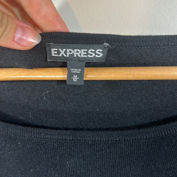 Express Sinched Tight Rayon Long Sleeve Scoop Neck Dress Little Black Dress - Picture 3 of 5